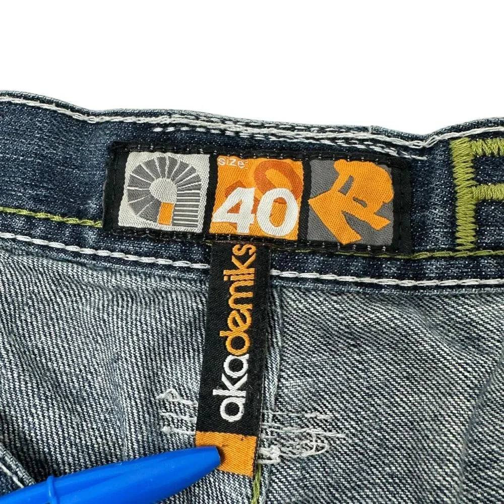 AKADEMIKS Vintage Jean Shorts Embroidered Skater Hip Hop Jorts‎ Baggy Sz 40